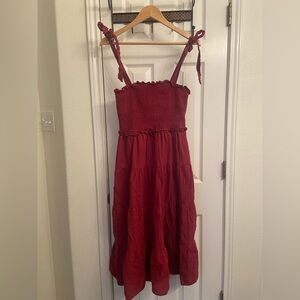 Aura Smock Tie Red Maxi Dress - Small